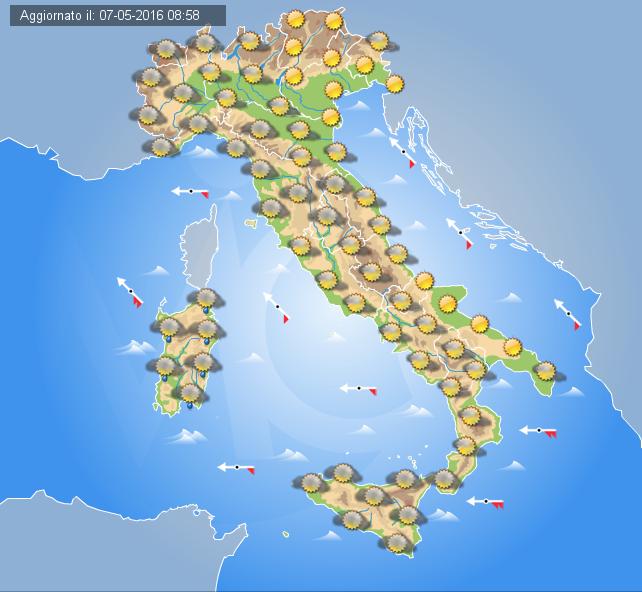 Previsioni meteo per domani 8 Maggio 2016