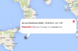 Terremoto oggi Sicilia e Calabria, 9 maggio 2016: scosse M 2.6 Isole Eolie e M 2.4 Mar Ionio Meridionale - Dati Ingv