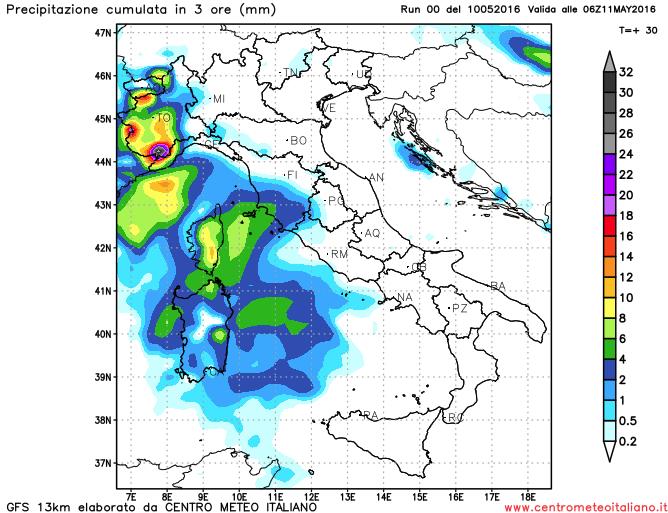 Precipitazioni in arrivo dalla notte sull'Italia secondo il modello GFS