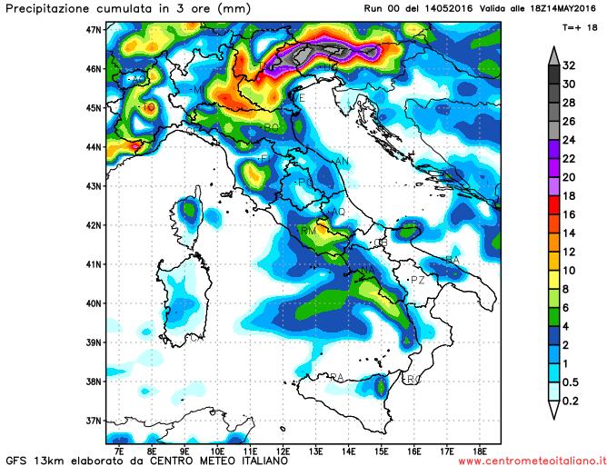 Precipitazioni previste nelle prossime ore sull'Italia Precipitazioni previste nelle prossime ore sull'Italia