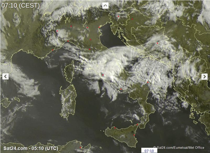 Tempo in atto: passaggio di piogge e temporali sul Centro Italia, molto instabile anche al pomeriggio con temporali al Centro-Sud - sat24.com Tempo in atto: passaggio di piogge e temporali sul Centro Italia, molto instabile anche al pomeriggio con temporali al Centro-Sud - sat24.com