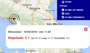 Terremoto oggi Toscana 18 maggio 2016 scossa M 3.1 provincia di Lucca - Dati Ingv