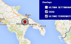 Terremoto oggi Puglia 22 maggio 2016 scossa M 2.3 provincia di Bari - Dati Ingv