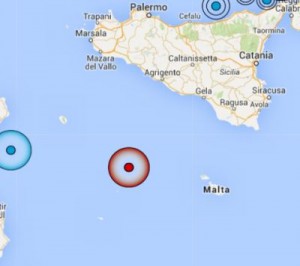 La mappa del terremoto di magnitudo 3.9 avvenuto nel Mar di Sicilia oggi 3 giugno 2016