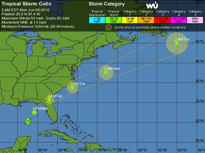 La tempesta tropicale Colin si trova a Nord dello Yucatan e si sta dirigendo dritta verso la Florida per poi continuare la sua marcia verso l'Atlantico settentrionale