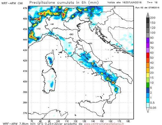 Precipitazioni previste per il pomeriggio odierno sull'Italia