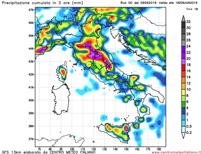 Maltempo intenso previsto per la giornata di oggi dal modello GFS Maltempo intenso previsto per la giornata di oggi dal modello GFS