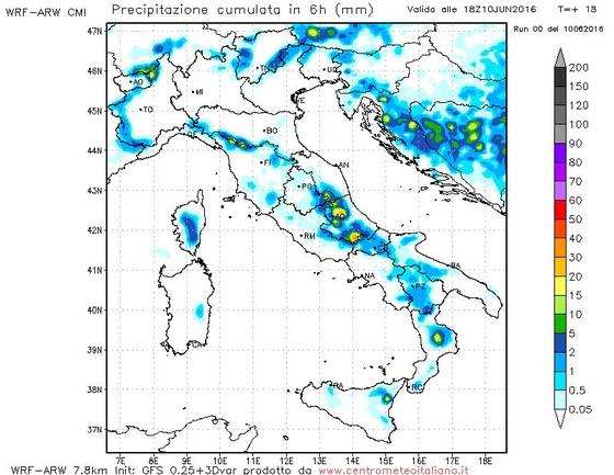 Precipitazioni previste per il pomeriggio odierno sull'Italia Precipitazioni previste per il pomeriggio odierno sull'Italia