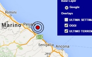 Terremoto oggi Marche 14 giugno 2016 scossa M 2.6 costa marchigiana pesarese - Dati Ingv