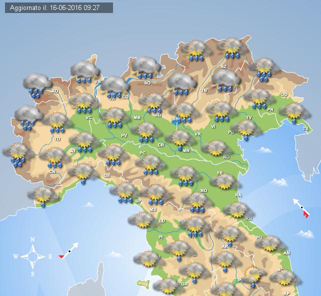 Tempo previsto nelle prossime ore sulle regioni del Nord