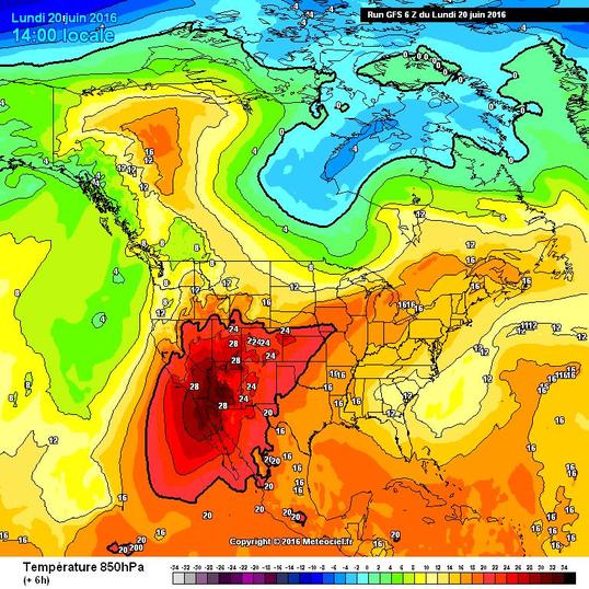 Temperature a 850 hPa (1500 metri circa) oltre i +30 gradi negli USA sud-occidentali - meteociel.fr Temperature a 850 hPa (1500 metri circa) oltre i +30 gradi negli USA sud-occidentali - meteociel.fr
