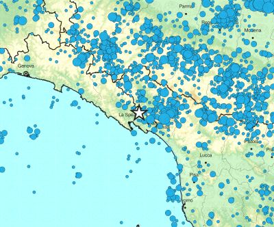 Mappa dei terremoti storici avvenuti a ridosso dell'epicentro odierno - Fonte: Ingv