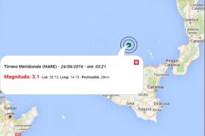 Terremoto oggi Sicilia 24 giugno 2016: scossa M 3.1 Tirreno Meridionale - Dati Ingv