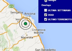 Terremoto oggi Marche 25 giugno 2016 scossa M 3.4 Ancona - Dati Ingv
