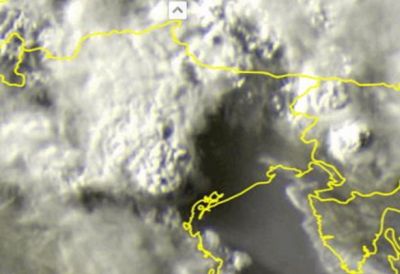 L'immagine dal satellite degli intensi temporali in atto sul Veneto - fonte: sat24.com