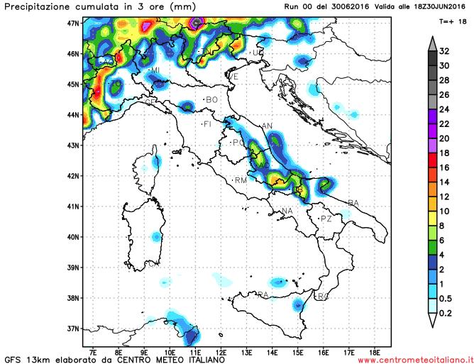 Locali fenomeni previsti nel pomeriggio odierno sulle regioni del Nord Italia