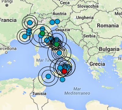 La mappa dei sismi registrati in Italia - elaborazione grafica CMI