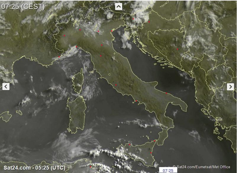 Tempo in atto: sole e caldo sull'Italia, locali temporali pomeridiani al Nord e nelle zone interne del Centro - sat24.com Tempo in atto: sole e caldo sull'Italia, locali temporali pomeridiani al Nord e nelle zone interne del Centro - sat24.com