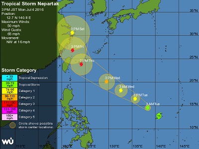 Il tifone Nepartak minaccia Giappone, Taiwan e Cina, dove è atteso l'arrivo del primo sistema dell'anno già nel fine settimana