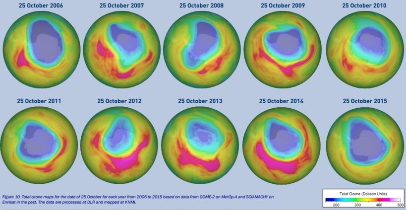 Le variazioni di estensione del buco dell'ozono negli ultimi anni - greenreport.it