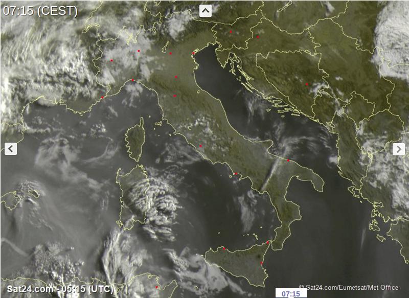 Tempo in atto: sull'Italia stabile e soleggiato ma con temporali pomeridiani al Nord e nelle zone interne del Centro-Sud - sat24.com Tempo in atto: sull'Italia stabile e soleggiato ma con temporali pomeridiani al Nord e nelle zone interne del Centro-Sud - sat24.com