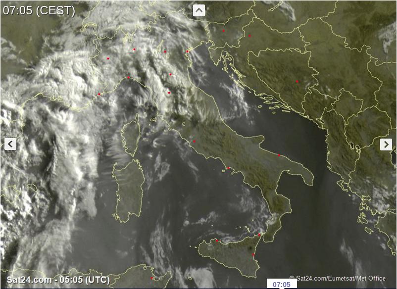 Tempo in atto: sull'Italia si rinforza l'anticiclone con tempo stabile, caldo e soleggiato, salvo locali temporali pomeridiani - sat24.com Tempo in atto: sull'Italia si rinforza l'anticiclone con tempo stabile, caldo e soleggiato, salvo locali temporali pomeridiani - sat24.com