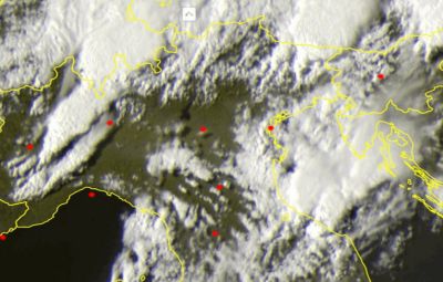 Immagine dei temporali in formazione sulle Regioni settentrionali - sat24.com 