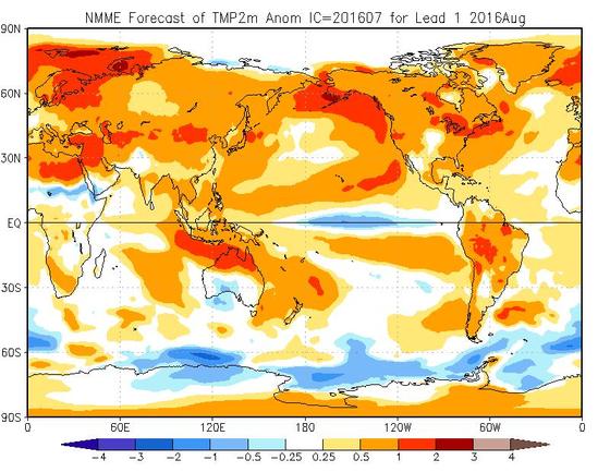 Temperature nel complesso di qualche grado sopra le medie secondo il modello NMME per agosto - cpc.ncep.noaa.gov Temperature nel complesso di qualche grado sopra le medie secondo il modello NMME per agosto - cpc.ncep.noaa.gov