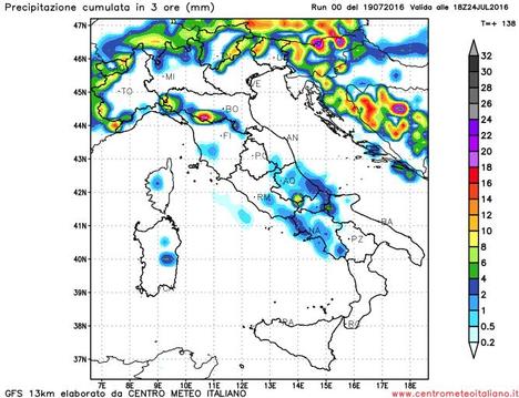 Locali temporali pomeridiani sui rilievi durante il weekend secondo il modello GFS