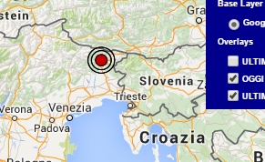 Terremoto oggi Friuli Venezia Giulia 20 luglio 2016 scossa M 2.5 provincia di Udine - Dati Ingv