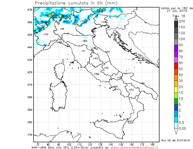 Locali temporali pomeridiani sulle Alpi secondo il nostro modello WRF per oggi pomeriggio Locali temporali pomeridiani sulle Alpi secondo il nostro modello WRF per oggi pomeriggio