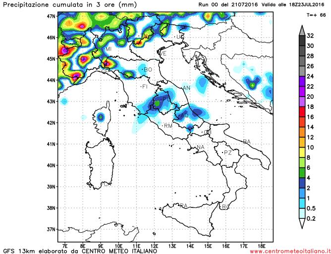 Temporali anche intensi previsti dal modello GFS per il pomeriggio di Sabato al Nord Temporali anche intensi previsti dal modello GFS per il pomeriggio di Sabato al Nord