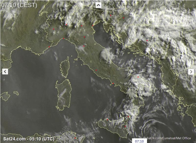 Tempo in atto: qualche pioggia al mattino su Alpi e Sud Peninsulare, temporali sparsi al pomeriggio localmente anche intensi - sat24.com Tempo in atto: qualche pioggia al mattino su Alpi e Sud Peninsulare, temporali sparsi al pomeriggio localmente anche intensi - sat24.com