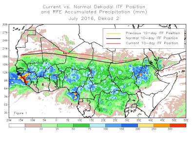 La mappa relativa all'andamento dell'ITCZ nella seconda decade del mese di luglio - fonte: NOAA