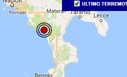 Terremoto oggi Campania 29 luglio 2016 scossa M 2.3 Golfo di Policastro - Dati Ingv