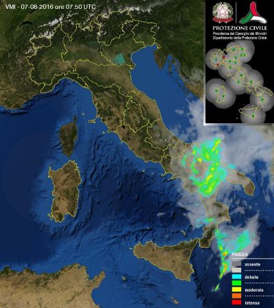 Immagine Radar in diretta - fonte: Protezione Civile