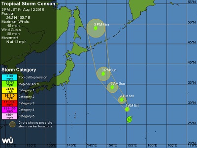 La tempesta Conson punta verso il Giappone dove dovrebbe arrivare alla fine del weekend