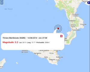 Terremoto oggi Sicilia 14 agosto 2016: scosse M 2.2 Messina, M 3.2 Tirreno Meridionale - Dati Ingv