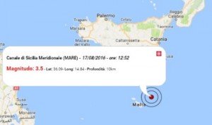 Terremoto oggi Sicilia, 17 agosto 2016: scossa M 3.5 in mare - Dati Ingv