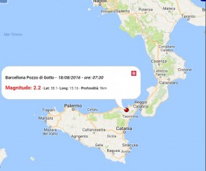 Terremoto oggi Sicilia 18 agosto 2016: scossa M 2.2 provincia di Messina - Dati Ingv