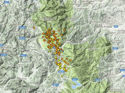 Mappa dei terremoti avvenuti dalle ore 3:36 di questa notte - fonte: Iside INGV