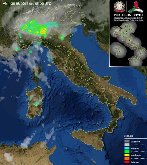 Precipitazioni in atto sull'Italia - protezionecivile.gov.it