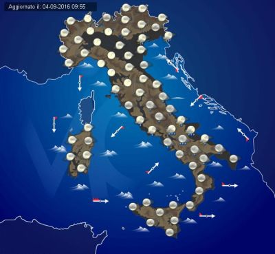 Mappa previsionale relativa alla sera di domani 5 settembre 2016