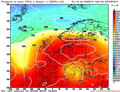 Analisi modelli Gfs00Z: perturbazione in arrivo sulle regioni centro-meridionali, migliore al nord-ovest