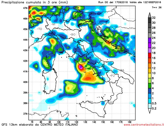 Fenomeni previsti dal modello GFS per la mattiana di domani sull'Italia Fenomeni previsti dal modello GFS per la mattiana di domani sull'Italia