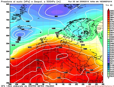 Analisi modelli GFS 00Z: anticiclone prevalente sull' Italia salvo sulle Isole maggiori