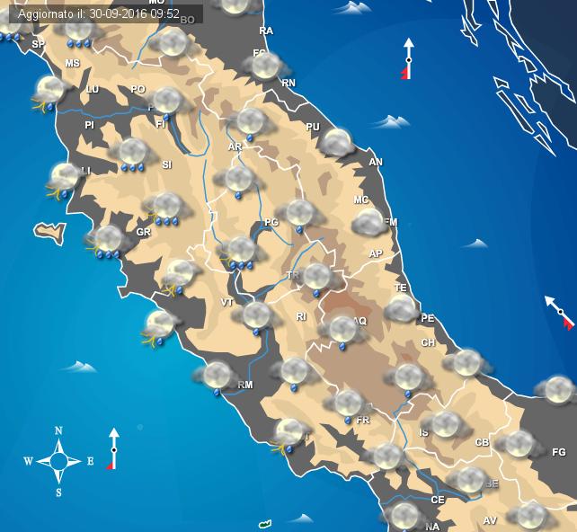 MALTEMPO in arrivo sul Centro Italia domani: attese piogge e temporali specie su Toscana, Umbria e Lazio.