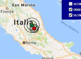 Terremoto oggi Lazio 12 ottobre 2016 scossa M 2.5 in provincia di Rieti - Dati Ingv