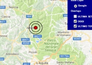 Terremoto oggi Lazio 14 ottobre 2016 scossa M 3.3 ad Amatrice, provincia di Rieti - Dati Ingv