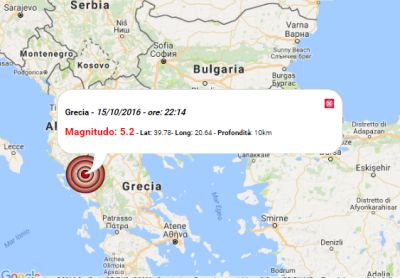 Terremoto oggi Grecia 15 ottobre 2016 / avvertita anche in Puglia scossa M. 5,2 Dati Ingv 